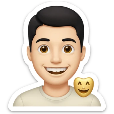 Isso agora faca esse emoji masculino com um cabelo preto baixo e um sorriso com um dente de ouro sticker
