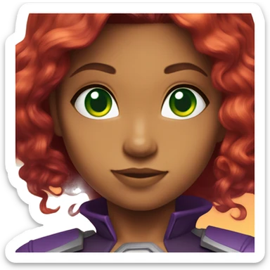 dc comics starfire firey red hair; purple and silver outfit; green eyes sticker