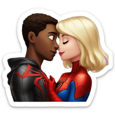 Spider-Man Miles Morales and Gwen Spider To kiss sticker