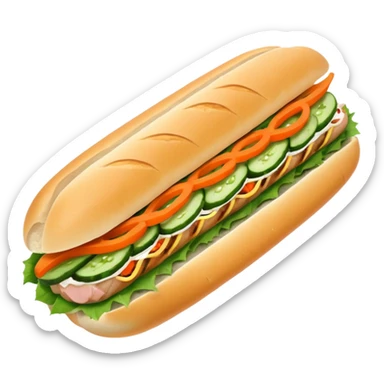 make it cute, chibitraditional banh mi with char grilled pork


    Very crusty baguette

    Mayo 

    Pickled carrot 

    Cucumber, coriander/cilantro, green onion, chilli 
 sticker