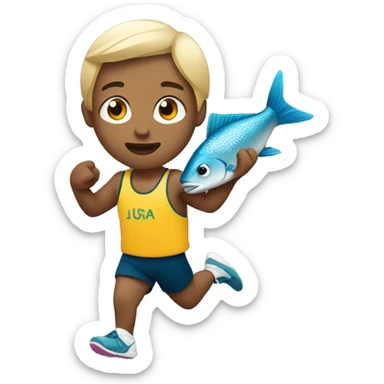 Olympic runner holding a fish sticker