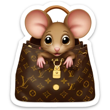 Brown mouse is sitting in a louis vuitton bag sticker