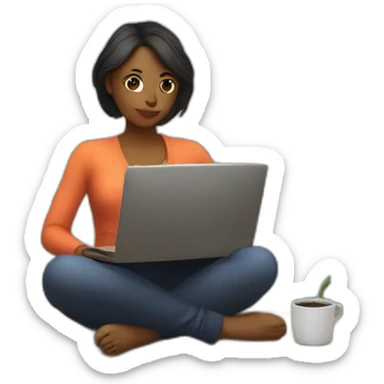 developer woman sitting with a laptop and a fire emoji behind her sticker