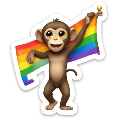 Little monkey carrying a lgbtq flag  sticker