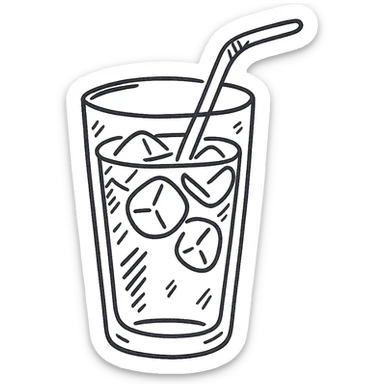 a glass of iced coffee with a metal straw sticker