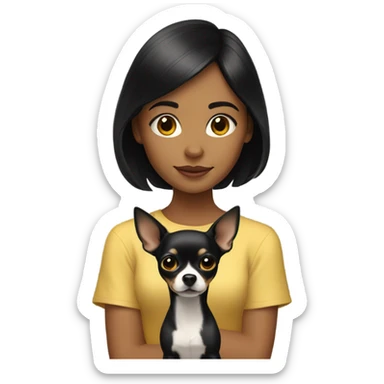 Black-hair girl with gold chihuahua sticker