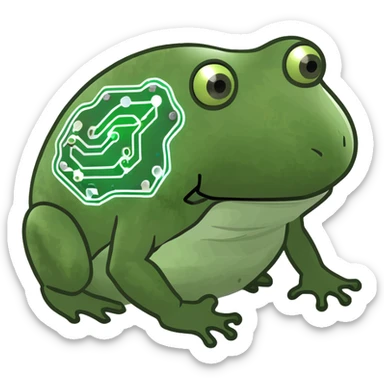 bufo frog with a digital brain, circuits visible, artificial intelligence sticker