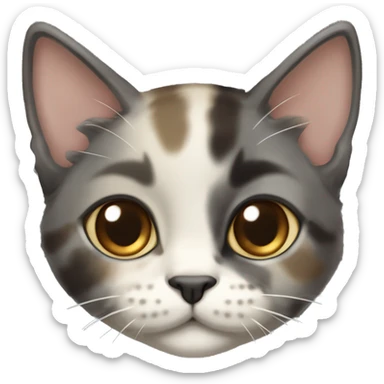 A cute medium fur kitten who is a diluted tortie, grey with cream left cheek and cream spot above eye and one on the forehead sticker