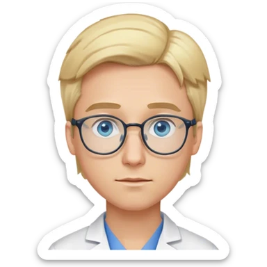 Young doctor with blonde hair, blue eyes, glasses, rolling his eyes sticker