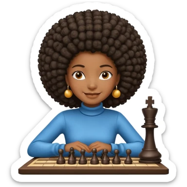 black girl with afro playing chess sticker
