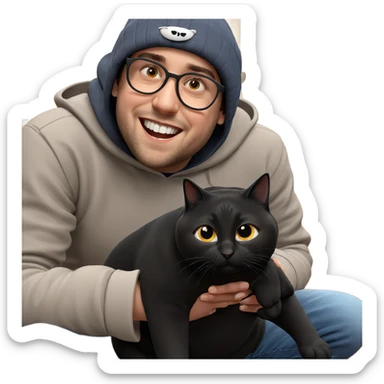 happy boy with black cat sticker