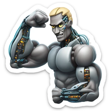 Flexing cyborg bicep and forearm with circuits and shocks sticker