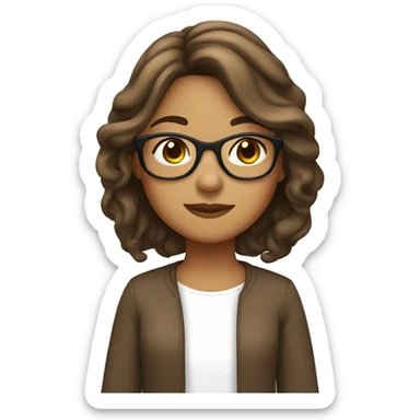 tan girl with brown shoulder-length hair and glasses sticker