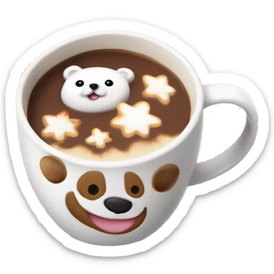 White mug with cute bear prints, hot choco with mallows on top sticker
