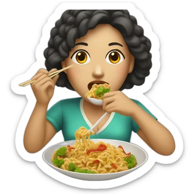 women eating Chinese food sticker
