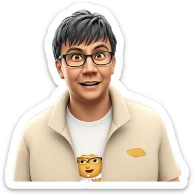 male with glasses in shop sticker