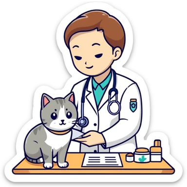 veterinarian examining a cat sticker