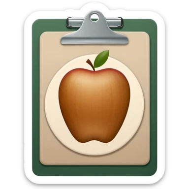 dark green clipboard with light beige paper, simple shapes, no text, Apple emoji style, minimalistic sticker