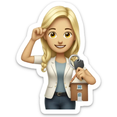 White woman holding keys to her new house  sticker