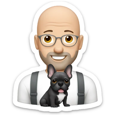 Bald man holding dark grey french bulldog  sticker