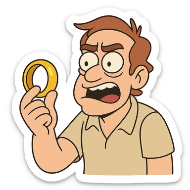 golden ring, stylized cartoon, bold lines sticker