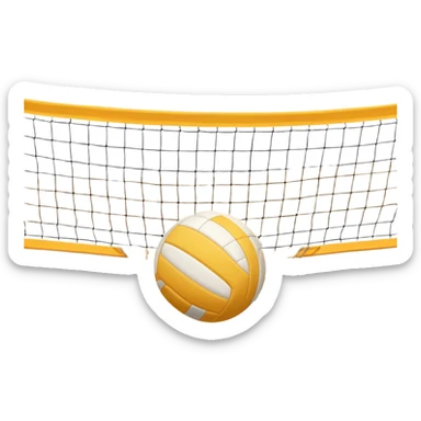A close-up volleyball net with a ball hovering above it, set against the backdrop of a sandy volleyball court. The scene highlights the tension of an impending play, with the court lines clearly visible and a bright, sunny atmosphere surrounding the action. sticker