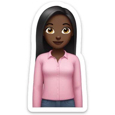 dark skin girl with dark brown eyes and long straight black hair wearing a baby pink long sleeve shirt sticker