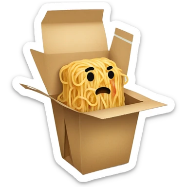 Chinese food takeout box with spaghetti inside no face sticker