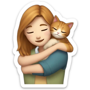 The cat hugs the girl sticker