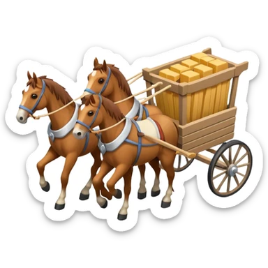horses pulling a cart, isometric angle sticker