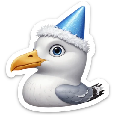 A seagull head with a party hat, without the body sticker