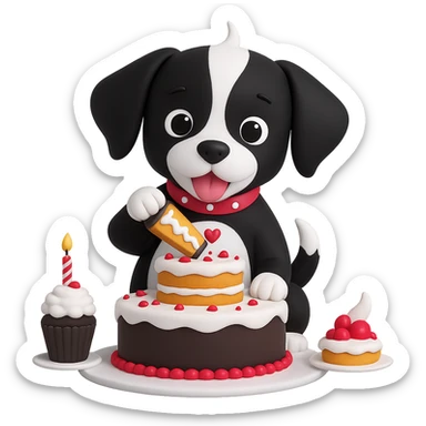 Change the dog's fur color to black and white while preserving the 3D emoji style look. Remove the background. sticker