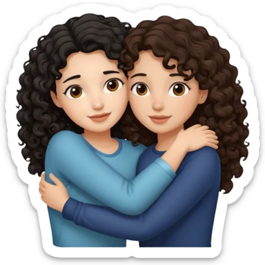 duas meninas lindas uma de cabelo encaracolado e preto e a outra de cabelo castanho ondulado, a darem um abraço de amizade sticker