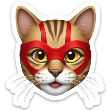 Brown tabby cat with red wrestling mask on sticker