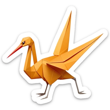 Cinematic Realistic Origami Crane Emoji, featuring a beautifully folded paper crane with crisp, delicate edges and intricate creases. The elegant structure casts soft shadows under warm, natural lighting, with a subtle texture of fine paper enhancing its serene and symbolic presence. sticker