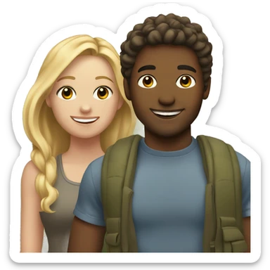 Blonde girl with her boyfriend outdoors smiling sticker