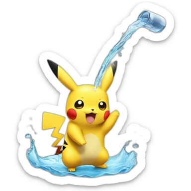 Pikachu tomando agua sticker