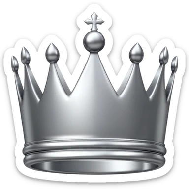 A luxury silver crown emoji, chrome metallic finish, smooth rounded edges, subtle sparkle, polished reflective surface, cute proportions, iOS emoji style, centered on a clean white background, soft studio lighting, no outlines sticker