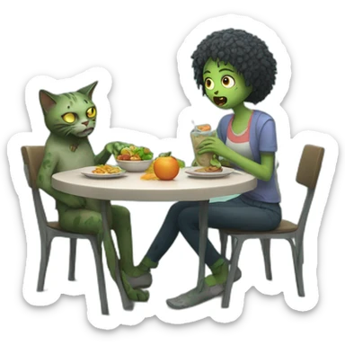 a zombie having a lunch with a cat sticker