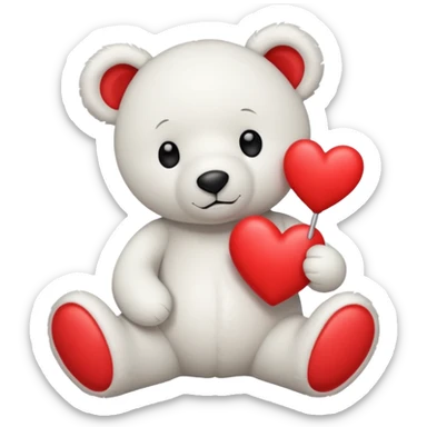 white teddy bear hold red heart sticker