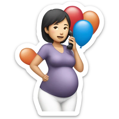Pregnant Asian woman calls on the phone with balloons in her hands sticker