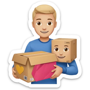 The smiling young man handed over his box. sticker