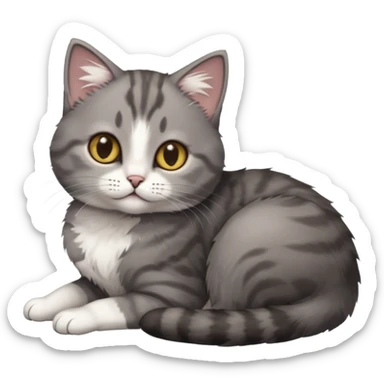 full body tiny short hair dark grey and white cat with hazel eyes lying down sticker