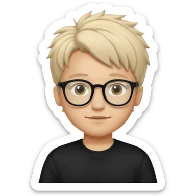  boy with freeform hair black t-shirt put a glasses sticker