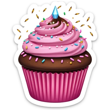 cupcake emoji with chocolate topping, pink cake base, and sparkling fairy sprinkles sticker