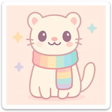 a stoat wearing a rainbow scarf, smiling, vibrant colors, LGBTQ+ pride sticker
