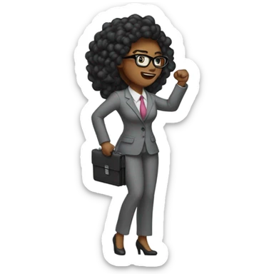 Sexy black female with glasses, a Grey flannel suit, and a briefcase fighting for women's rights fist in the air! sticker