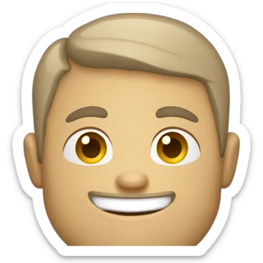 A person holding a box of wood with a beautiful smile will make any wooden product you want, he has a yellow food ball. Blue eyes and skin light beige hair dark color. sticker