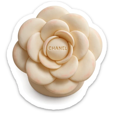 white Chanel camellia flower cake in fondant cake art style, pastel accents, delicate and elegant sticker