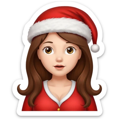 Pregnant long brown hair with Santa hat sticker